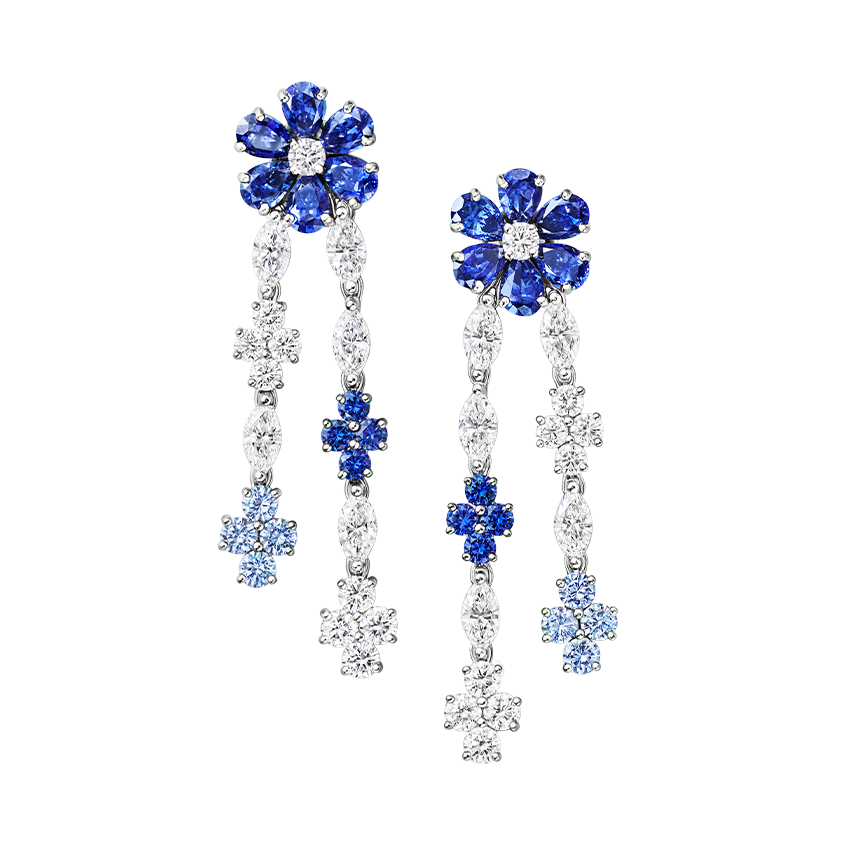 Forget-Me-Not Sapphire and Diamond Drop Earrings