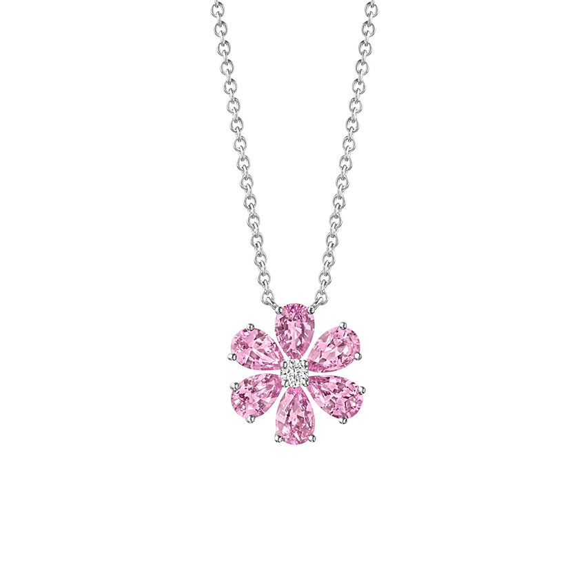 Forget-Me-Not Pink Sapphire and Diamond Pendant